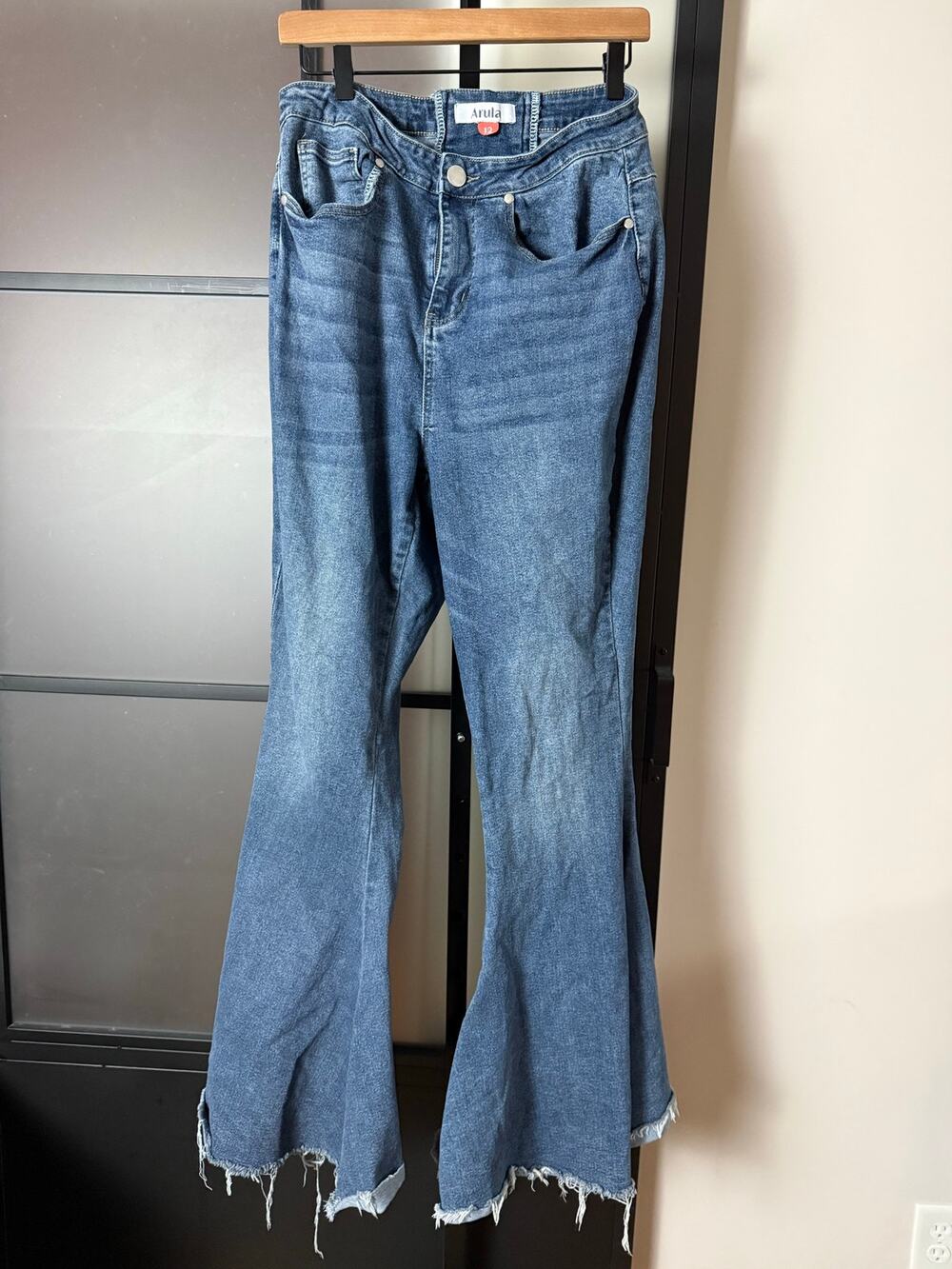 Arula Bell Bottom Flare Jeans Lace Up Back Size 12